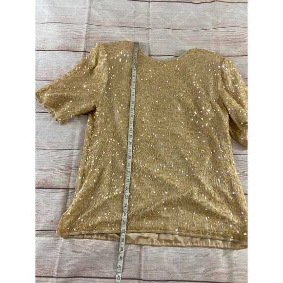 Vintage Gunnit Fashions New York Gold Beaded Top - Large - Picture 3 of 12
